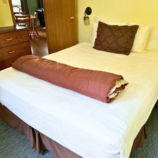 A bed from one of the Chalets.