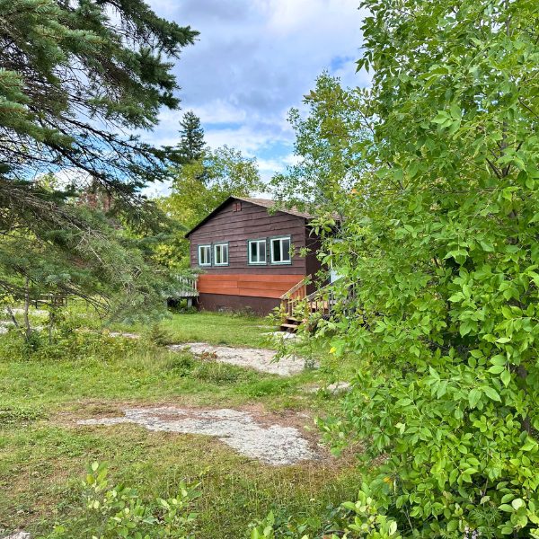 Exterior image of Lakeview Cabin suites 4 and 6 through the trees at Inverness Falls Resort.
