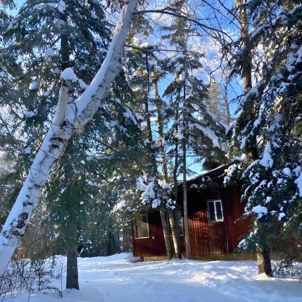 Exterior of one of the chalets in winter, highlighting winter romantic getaways.