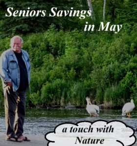 Seniors Savings in May... a touch with Nature! A picture of a distinguished looking gentleman standing in front of Peloquin's by the river